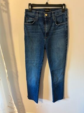 Favorite Daughter Valentina Mid/Dark Blue Straight Back-Pocket Jeans - crop